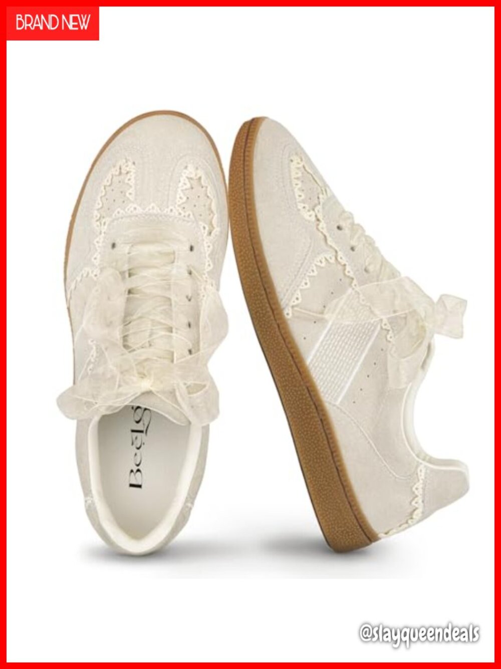 Women's Coquette Sneakers with Lace Detail & Ribbon Lace-Up,Memory Foam Insole